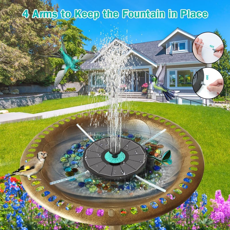 GAIZERL Solar Fountain Cyan Flower, Upgrade 3.5W Solar Bird Bath Fountains, Solar Powered Water Fountain with 7 Nozzles, 4 Fixed Pipes for Hummingbirds, Bird Bath, Garden, Pool, and Pond - Image 3